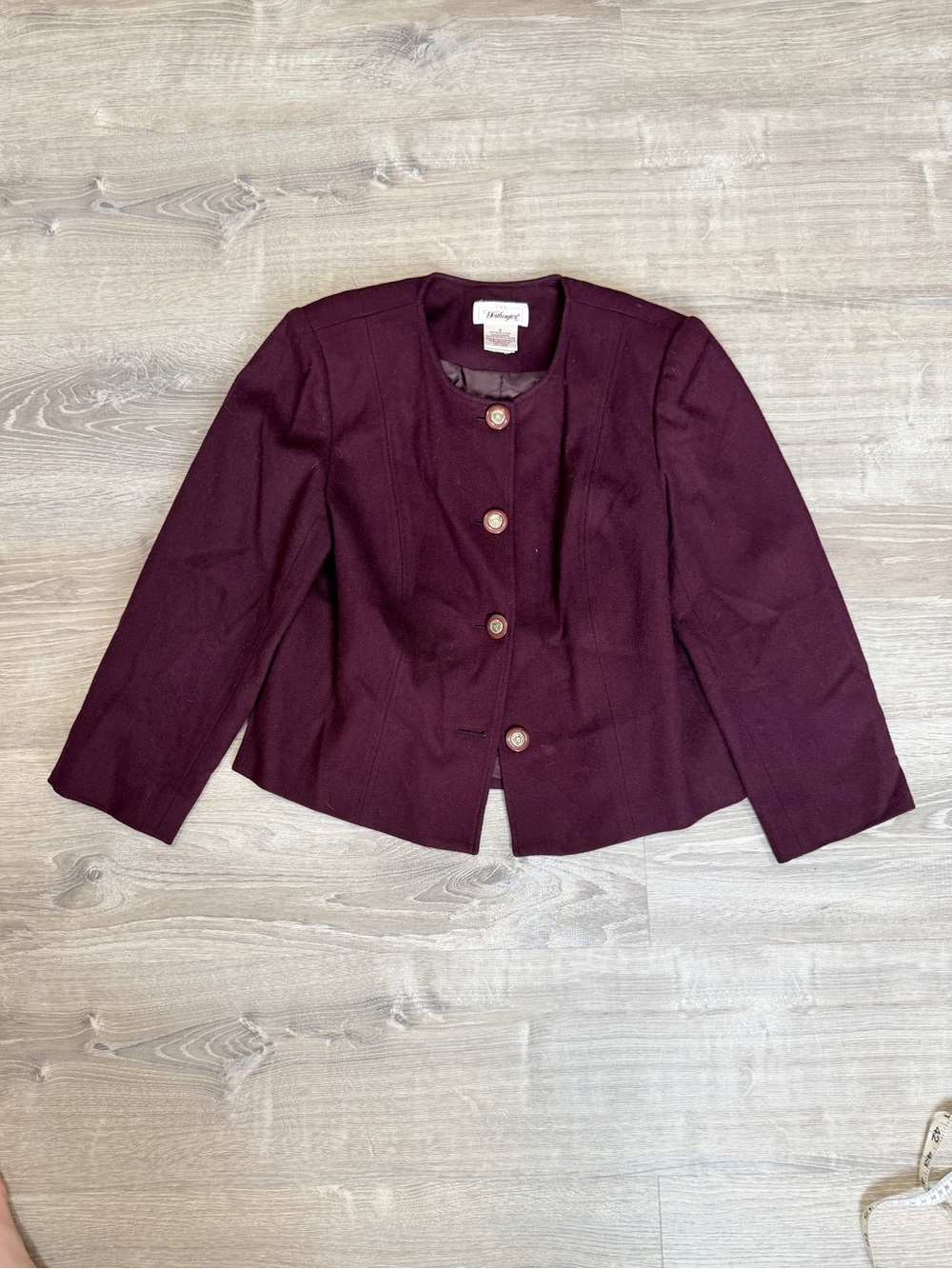 Vintage Worthington wine/plum women’s wool collarless career blazer size 12